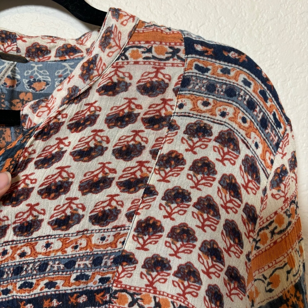Free People Caravan Top Blue Multi Patchwork Lightweight Blouse Size S - Picture 3 of 5